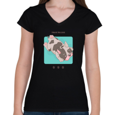 PRINTFASHION Francia Bulldog - Női V-nyakú póló - Fekete női póló