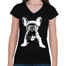 PRINTFASHION Francia Bulldog - Női V-nyakú póló - Fekete