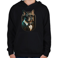 PRINTFASHION Francia Bulldog öltönyben - Gyerek kapucnis pulóver - Fekete