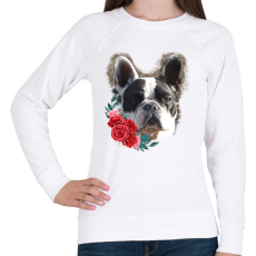 PRINTFASHION Francia bulldog virággal - Női pulóver - Fehér
