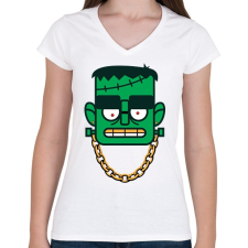 PRINTFASHION Frankenstein - Női V-nyakú póló - Fehér női póló