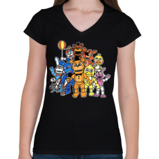 PRINTFASHION Freddy - Fazbear & Friends FNAF - Női V-nyakú póló - Fekete