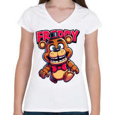 PRINTFASHION Freddy Fazbear - Női V-nyakú póló - Fehér női póló