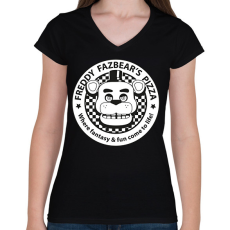 PRINTFASHION Freddy Fazbear's Pizza - Női V-nyakú póló - Fekete