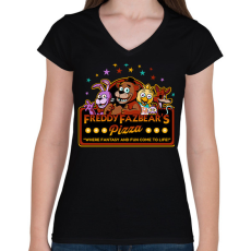 PRINTFASHION Freddy Fazbear's Pizzeria - Női V-nyakú póló - Fekete