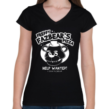 PRINTFASHION Freddy Fazbears pizza2 - Női V-nyakú póló - Fekete női póló