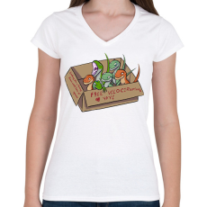 PRINTFASHION Free velociraptors - Női V-nyakú póló - Fehér