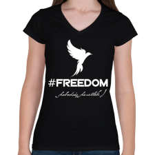 PRINTFASHION #freedoom fehér - Női V-nyakú póló - Fekete női póló