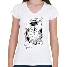 PRINTFASHION french bulldog - Női V-nyakú póló - Fehér női póló