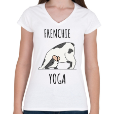 PRINTFASHION FRENCHIE YOGA - Női V-nyakú póló - Fehér női póló