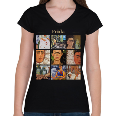 PRINTFASHION Frida - részletek - Női V-nyakú póló - Fekete