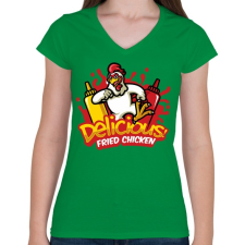 PRINTFASHION Fried Chicken - Női V-nyakú póló - Zöld női póló