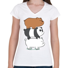 PRINTFASHION Friend Bears 3 - Női V-nyakú póló - Fehér női póló