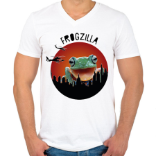PRINTFASHION Frogzilla - Férfi V-nyakú póló - Fehér férfi póló