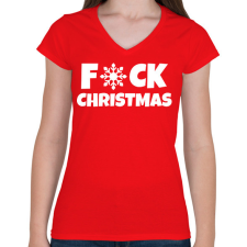 PRINTFASHION FUCK CHRISTMAS - Női V-nyakú póló - Piros női póló