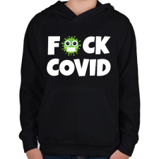 PRINTFASHION FUCK COVID 2 - Gyerek kapucnis pulóver - Fekete gyerek pulóver, kardigán