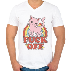 PRINTFASHION Fuck off Cica - Férfi V-nyakú póló - Fehér