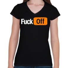 PRINTFASHION fuck off - Női V-nyakú póló - Fekete