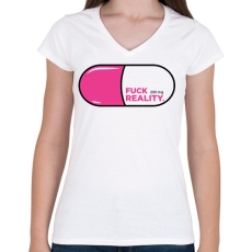 PRINTFASHION Fuck Reality - Női V-nyakú póló - Fehér