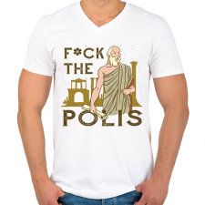 PRINTFASHION Fuck the Polis - Férfi V-nyakú póló - Fehér férfi póló
