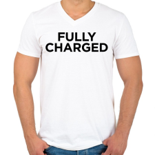 PRINTFASHION Fully Charged (Black) - Férfi V-nyakú póló - Fehér férfi póló