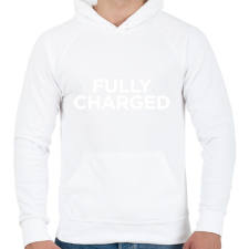 PRINTFASHION Fully Charged (white) - Férfi kapucnis pulóver - Fehér férfi pulóver, kardigán