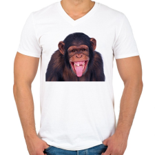 PRINTFASHION Funny Chimpanzee - Férfi V-nyakú póló - Fehér férfi póló