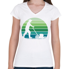 PRINTFASHION Fűnyírás - Női V-nyakú póló - Fehér női póló