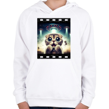 PRINTFASHION Fura cuki cica - UFÓ invázió - Gyerek kapucnis pulóver - Fehér gyerek pulóver, kardigán