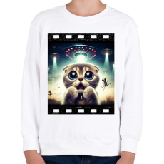 PRINTFASHION Fura cuki cica - UFÓ invázió - Gyerek pulóver - Fehér