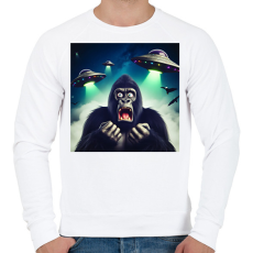 PRINTFASHION Fura cuki ijedt gorilla - Retro UFÓ invázió - Férfi pulóver - Fehér