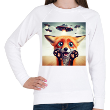 PRINTFASHION Fura cuki vicces ijedt róka - UFÓ invázió - Női pulóver - Fehér női pulóver, kardigán