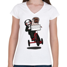 PRINTFASHION Fűrész & ET - Női V-nyakú póló - Fehér női póló