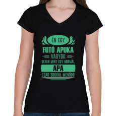 PRINTFASHION Futó apuka - Női V-nyakú póló - Fekete
