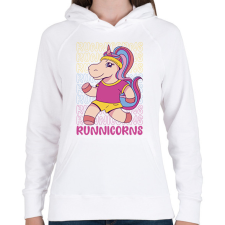 PRINTFASHION Futó unikornis - Női kapucnis pulóver - Fehér női pulóver, kardigán