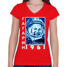PRINTFASHION Gagarin 1961 Cirill - Női V-nyakú póló - Piros női póló