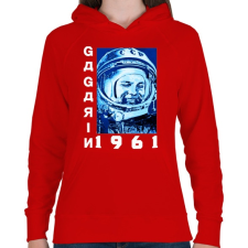 PRINTFASHION Gagarin 1961 - Női kapucnis pulóver - Piros női pulóver, kardigán