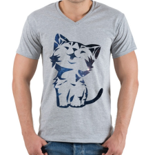 PRINTFASHION galaxis cica - Férfi V-nyakú póló - Sport szürke férfi póló