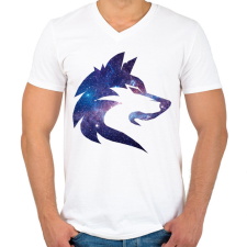 PRINTFASHION Galaxis farkas - Férfi V-nyakú póló - Fehér férfi póló