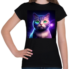 PRINTFASHION Galaxy Cat - Női póló - Fekete