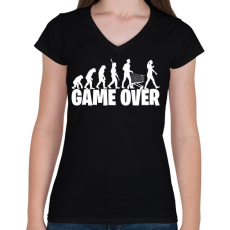 PRINTFASHION Game over evolúció fehér - Női V-nyakú póló - Fekete