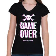 PRINTFASHION Game Over - Insert coin - Női V-nyakú póló - Fekete női póló