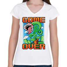 PRINTFASHION Game over - Női V-nyakú póló - Fehér