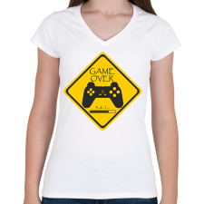 PRINTFASHION Game Over - Női V-nyakú póló - Fehér női póló