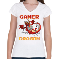 PRINTFASHION Gamer dragon - Női V-nyakú póló - Fehér