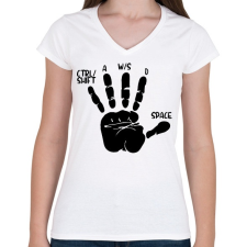 PRINTFASHION Gamer kéz - Női V-nyakú póló - Fehér női póló