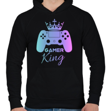 PRINTFASHION Gamer king  - Férfi kapucnis pulóver - Fekete férfi pulóver, kardigán