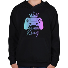 PRINTFASHION Gamer king  - Gyerek kapucnis pulóver - Fekete gyerek pulóver, kardigán
