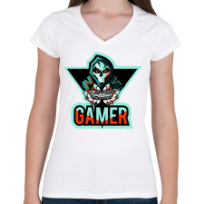 PRINTFASHION Gamer koponya 2 - Női V-nyakú póló - Fehér női póló