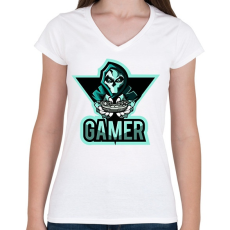 PRINTFASHION Gamer koponya - Női V-nyakú póló - Fehér